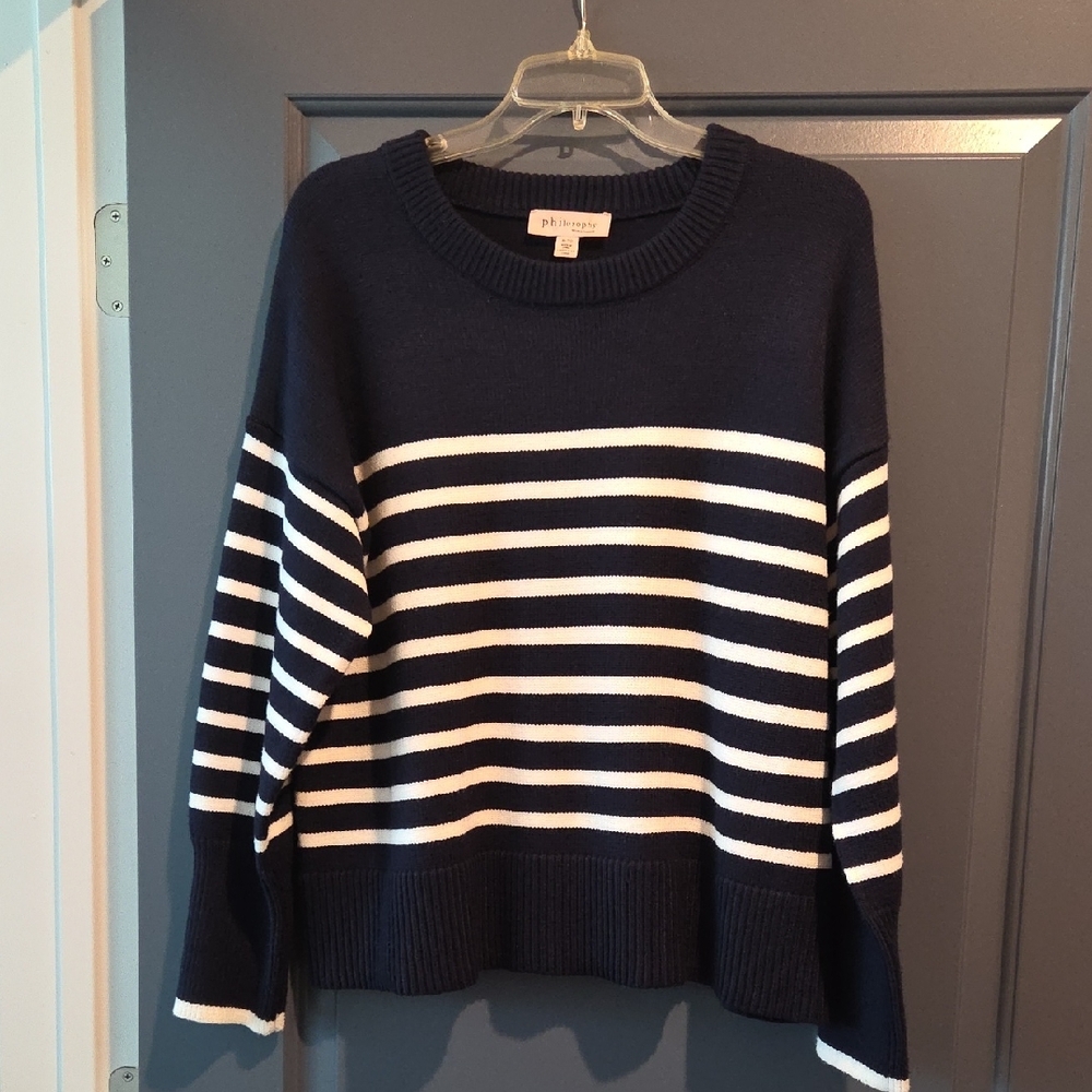 Philosophy Navy and White Striped Sweater